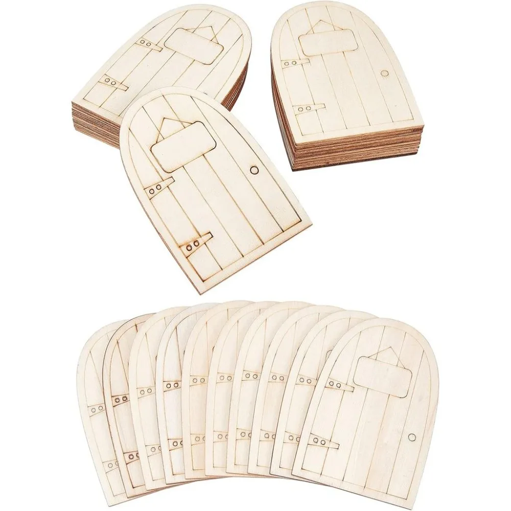 30 Pcs Unpainted Wooden Fairy Door Mini Blank Garden Door Pieces Elf Door Miniature DIY Craft Embellishments for Home