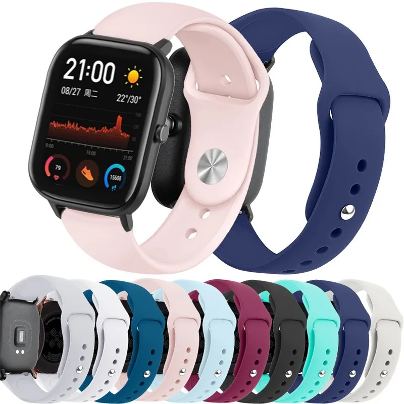 Pulseira de silicone de 20mm/22mm para amazfit gts 3/2/2e/gts2 mini/gtr 42mm/47mm/gtr 3/3 pro/2/2e