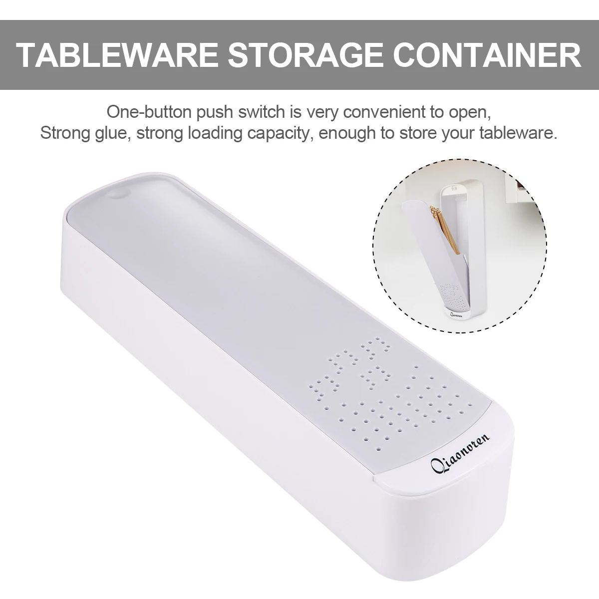 

Wall Mounted Holder Tableware Storage Container Grey Wall-Mounted Chopsticks Holder Kitchen Organizer Removable Tray Strong Glue