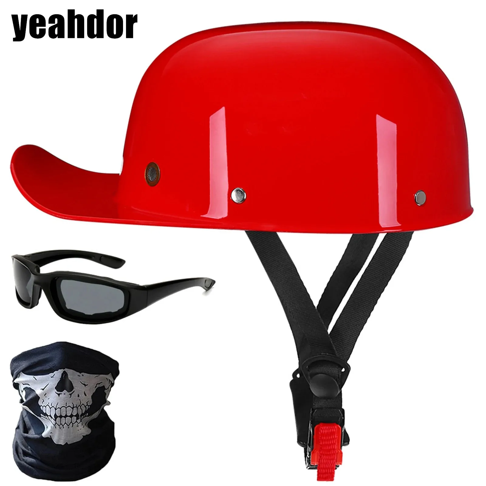 

Unisex Retro Vintage Adjustable Baseball Motorcycle Helmet Half Cap with Glasses And Mask for Bike Cruiser Chopper Moped Scooter