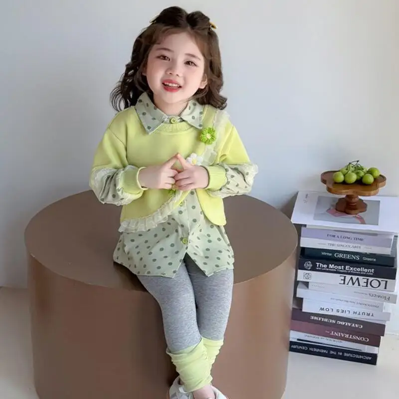 فتاة الخريف بلايز السراويل قطعتين مجموعة الربيع البلوز طماق الطفل طالب الملابس Kawaii موضة نمط جديد ملابس منزلية غير رسمية #1