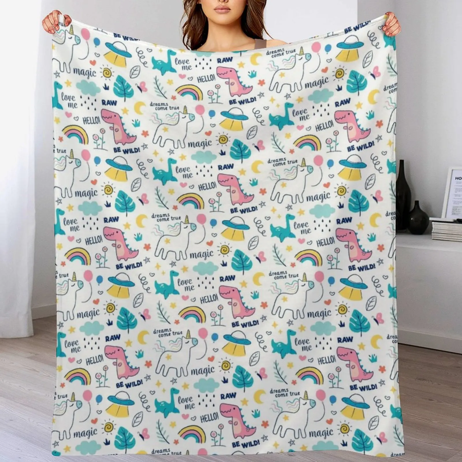 

dinosaur unicorn doodle Throw Blanket Stylish Couch Blanket for Home Living Room