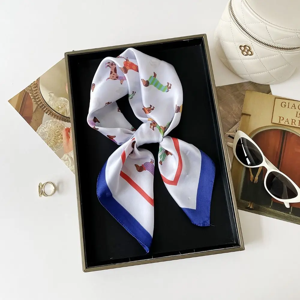 Retro Printed Dachshund Print Print Scarf Geometric Shape Y2K Small Square Scarf Spicy Girls Korean Punk Bandana Women