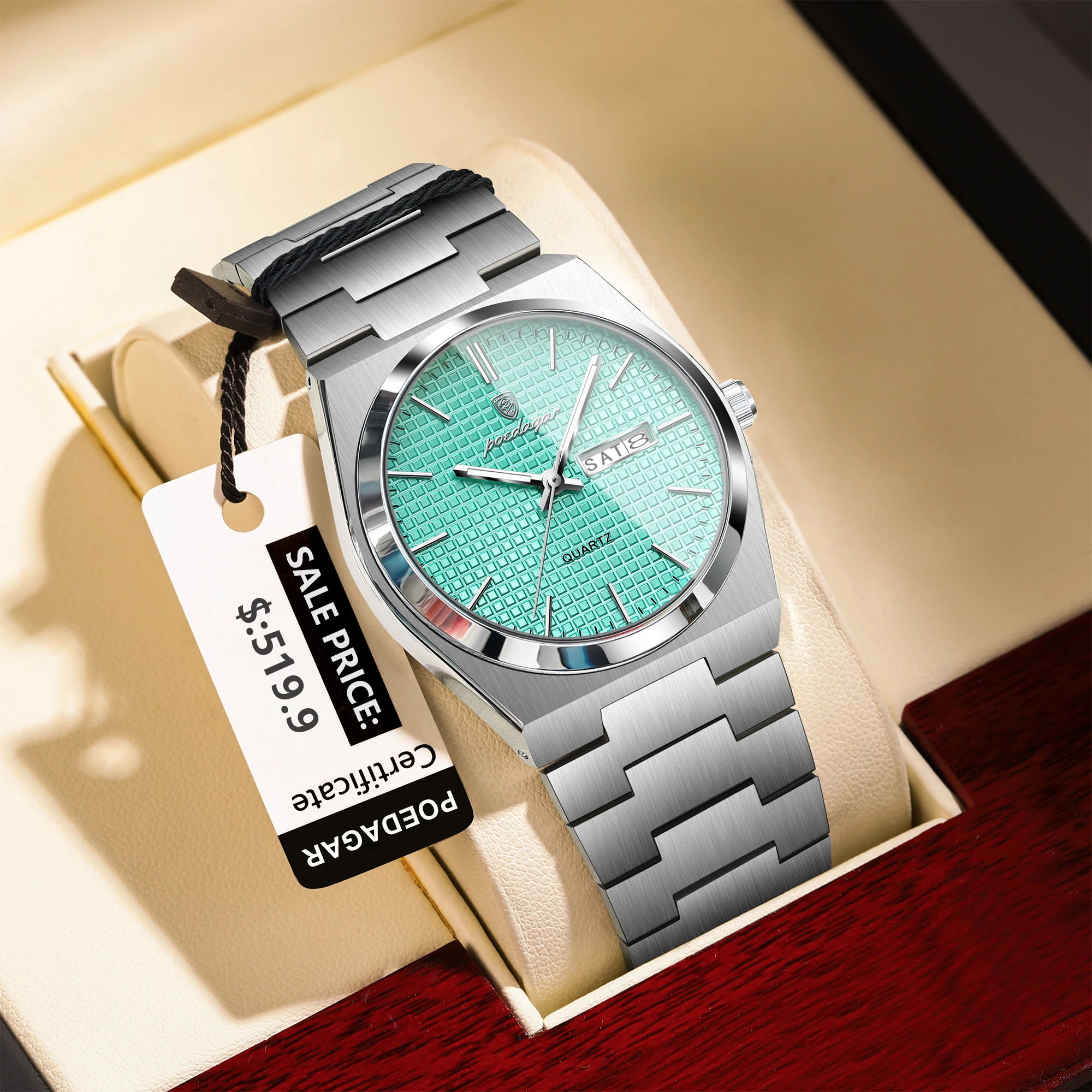 POEDAGAR 2025 nuevo reloj de acero inoxidable con calendario luminoso resistente al agua para reloj de cuarzo informal de negocios juveniles edición coreana