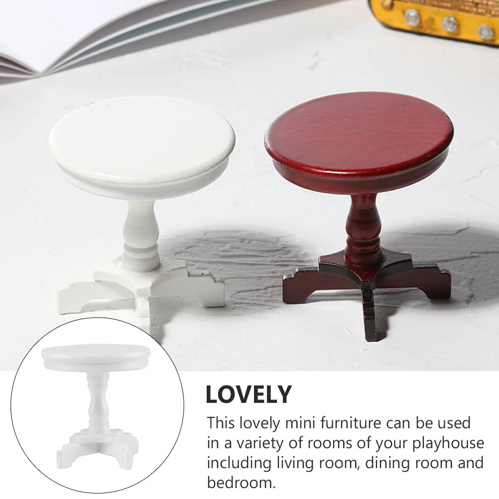 1pc ミニコーヒーテーブル木製ミニチュア家具 Diy プレイハウス子供用ラウンドハウステーブル装飾リビングルームマイクロシーン