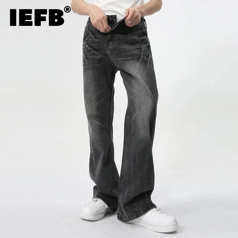 

IEFB New Autumn Men's Jeans Fashion Male Flash Pattern Boot Cut Pants Denim 2024 Casual Loose Bottoms Trend Solid Color 9C6028