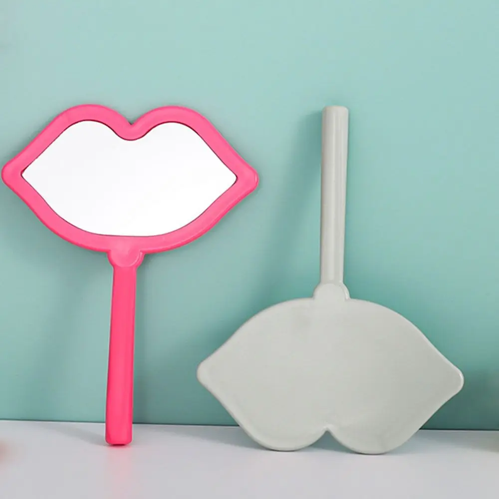 Simple Decorative Handheld Mirror Plastic Kawaii Lip Shape Mirror Unique Travel Size Make Up Mirror Women