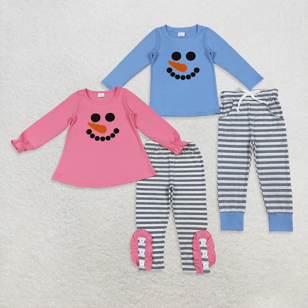 

Sibling Baby Boys Girls Embroidery Snowmen Stripe Top Pants Christmas Clothes Sets