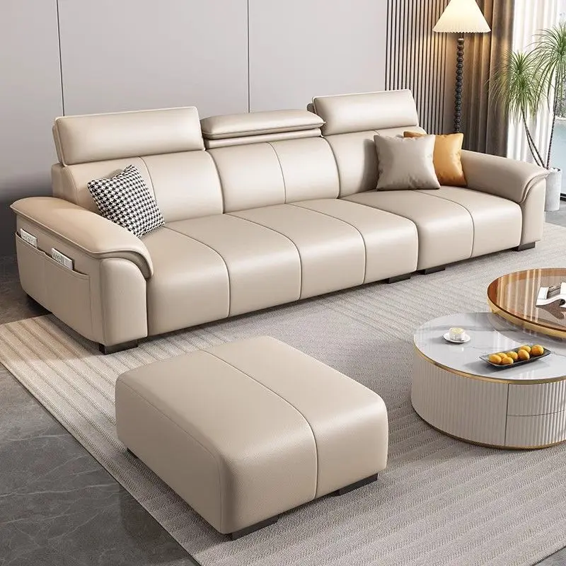 

Simple modern light luxury piano key leather sofa size apartment living room Italian minimalist concubine leather art sofa