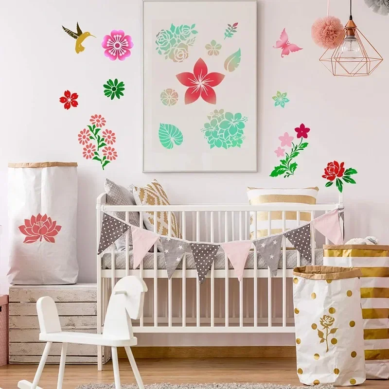 16pcs/set Floral Stencils for Painting Flower Combination Recycling Stencils for Painting Decor Furniture Stencil Flower Stencil