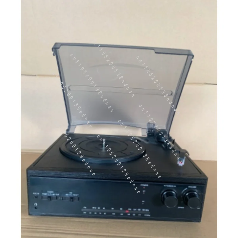 Vintage Multi-function Turntable Record Player, 3-Speed Phonograph with Built-in AM FM Radio, CD Player & Cassette Tape Deck