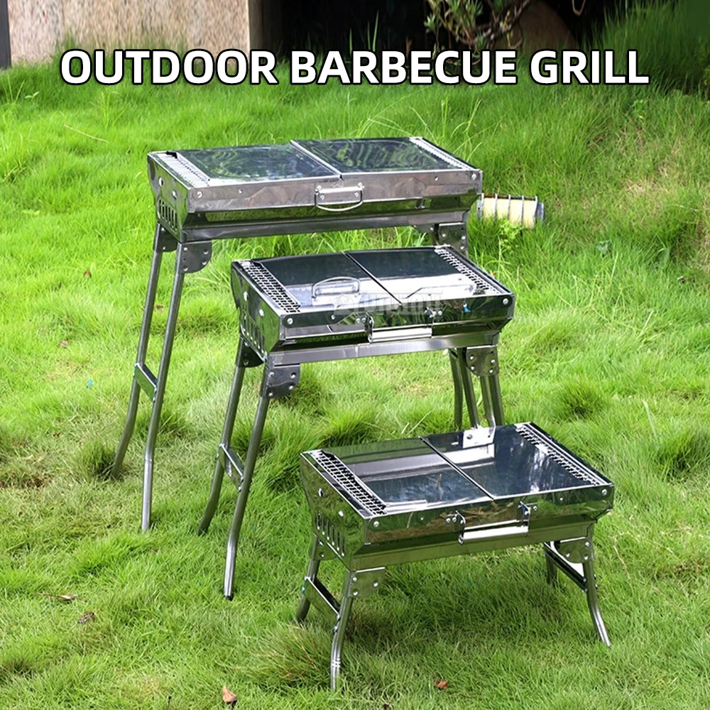 Stainless Steel Outdoor Grill, Portable Charcoal Grill for Home Use, Large Folding Grill