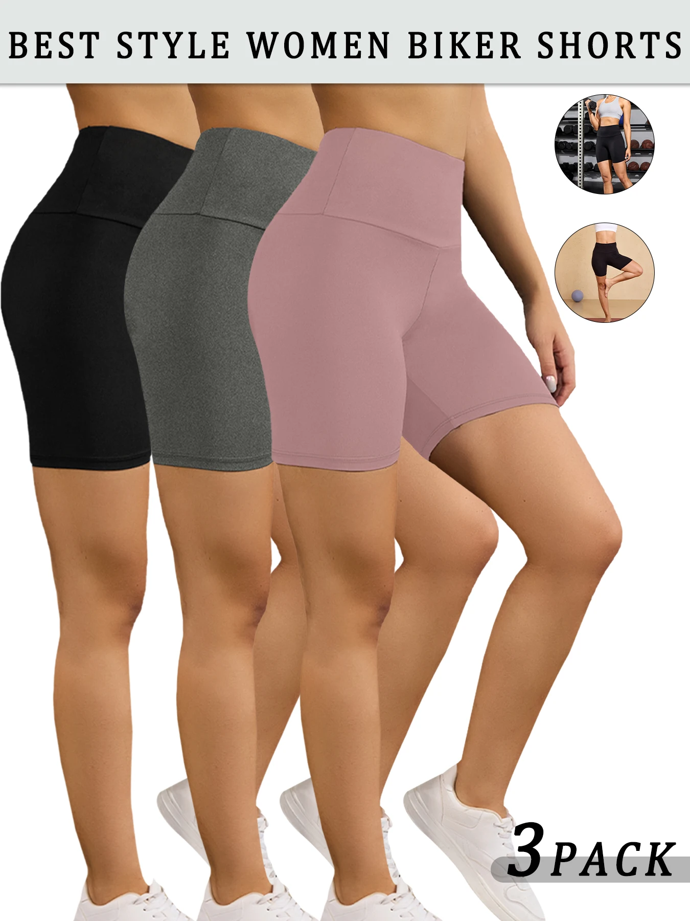 Paquete de 3 pantalones cortos de motociclista de cintura alta para mujer, pantalones cortos súper suaves para Control de barriga, entrenamiento, Yoga, correr, Push Up, gimnasio, Fitness ﻿