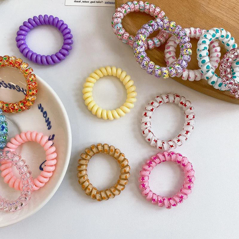 6PCS Candy Color Hair Rope Summer Telephone Wire Elastic Hair Band Spiral Cord Rubber Hair Tie Stretch Headband Girl Headwear