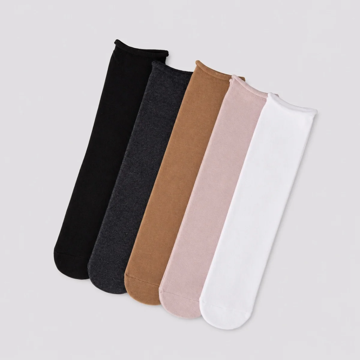 5/10 Pairs of Multi-Colored Women's Mid-Calf Socks, Comfortable, Moisture-Wicking, Breathable, Sweat-Wicking, Elegant, Cute, Versatile, Gentle, Coffee-Colored, Simple, Solid Color, Suitable for Spring, Summer, and Autumn