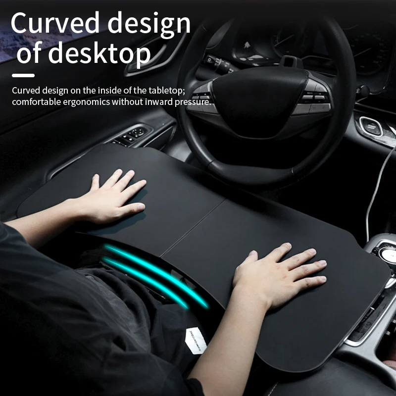 Foldable Car Laptop Table, Temporary Car Tray, Stable Heavy-Duty Car Table Board, Large Car Dining Table, Drink Holder, Car Office and Dining Table, Black
