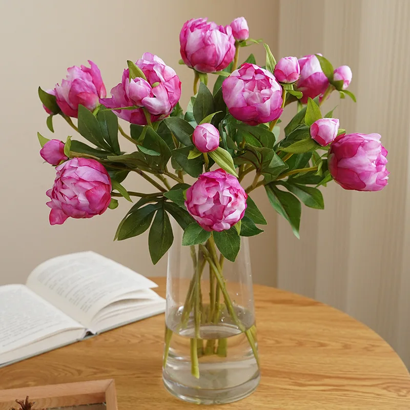10 Stück/Set Künstliche Zweikopf-Pfingstrosen, Kunstblumen, Hochzeitsstrauß, Seidenblume, Heimdekoration, Blumenarrangement, Künstliche Pfingstrose – Detail 1