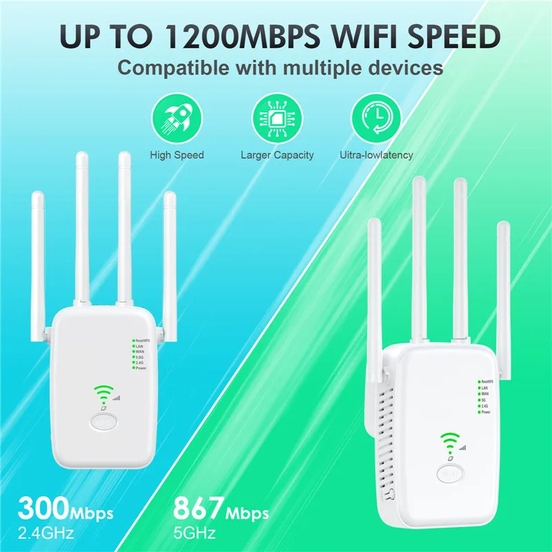 5Ghz WIFI Booster Repeater 1200Mbps Wireless WiFi Extender 2.4G/5GHz Network Amplifier Router Long Range Signal Repeater