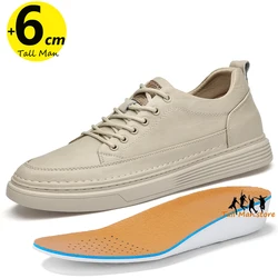 Men Sneakers Elevator Booster Shoes Leather  Height Increase Insoles 6CM Man Daily Life Lifts Fashion