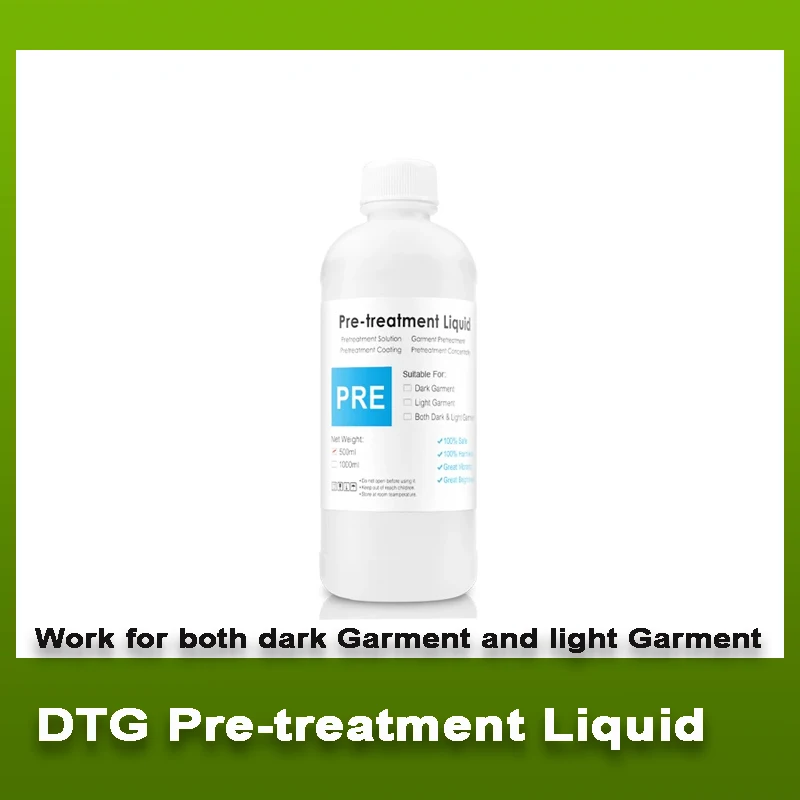 Líquido de pretratamiento directo a prendas para prerecubrimiento de tinta pigmentada textil para impresora DTG antes de imprimir líquido ligero y oscuro