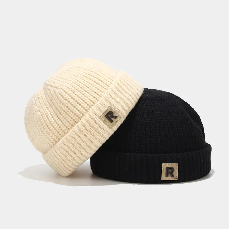 Solid Color Letter Baby Knit Hat Winter Warm Boy Girl Knitted Cap 0-5year Kids Vintage Dome Brimless Docker Cap