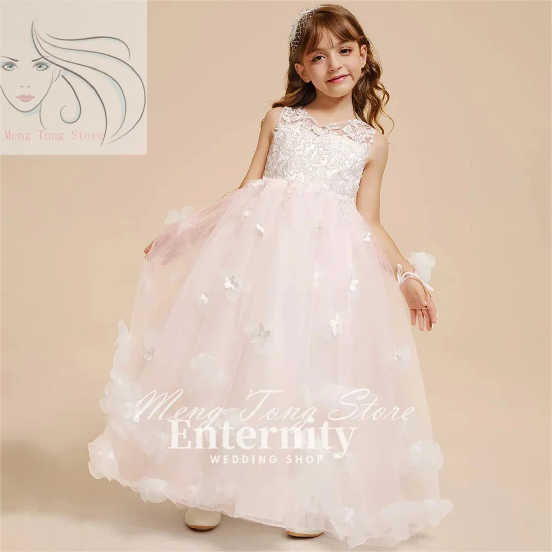 

Flower Girl Dresses Ball-Gown V-Neck Girls Elegant Dresses Princess Floor-Length Lace Tulle Wedding Dresses Vestidos Para Niñas