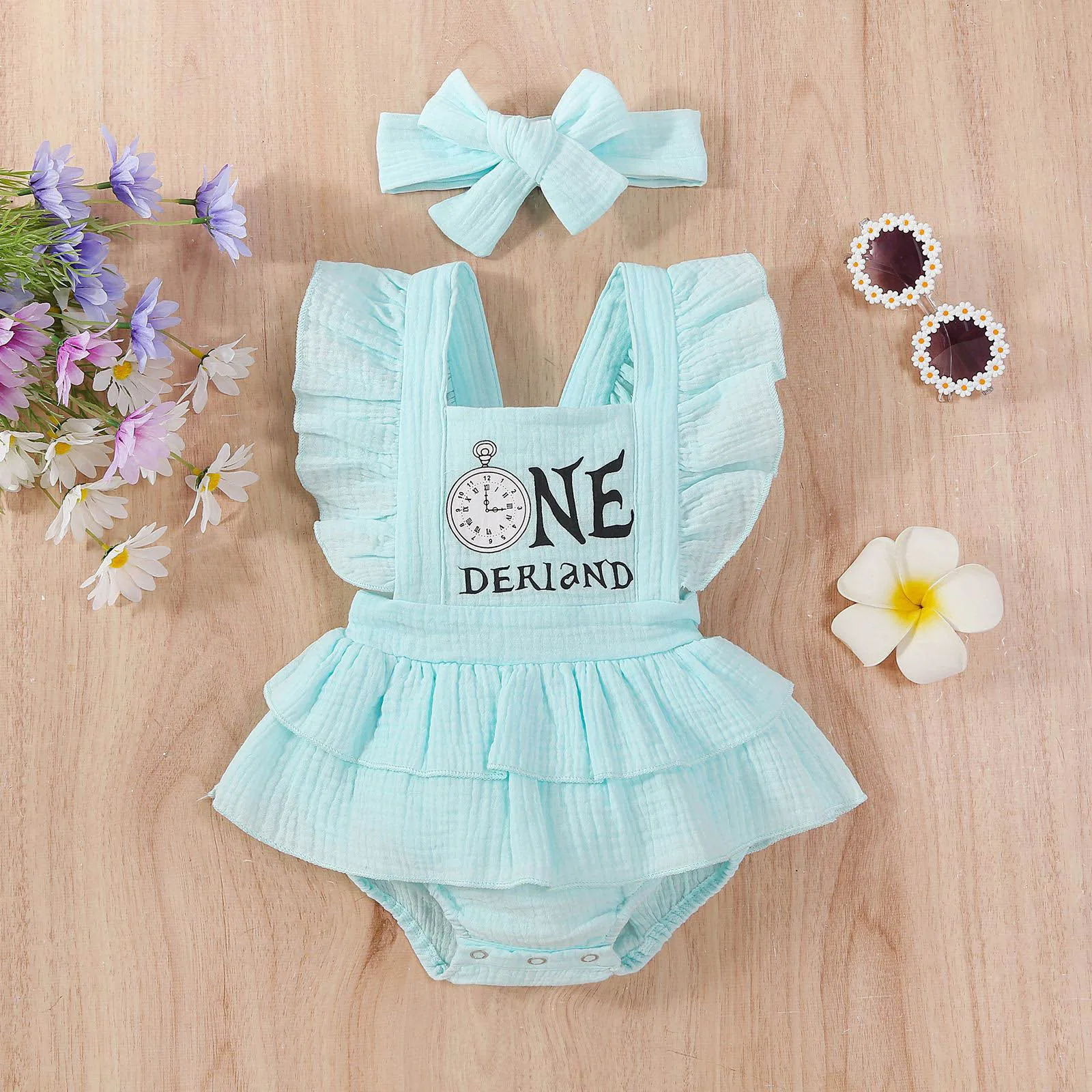 

Summer Newborn Baby Girl Clothes Solid Color Sleeveless Ruffle Strap Romper Jumpsuit Toddler Cotton Outfit Sunsuit Clothes