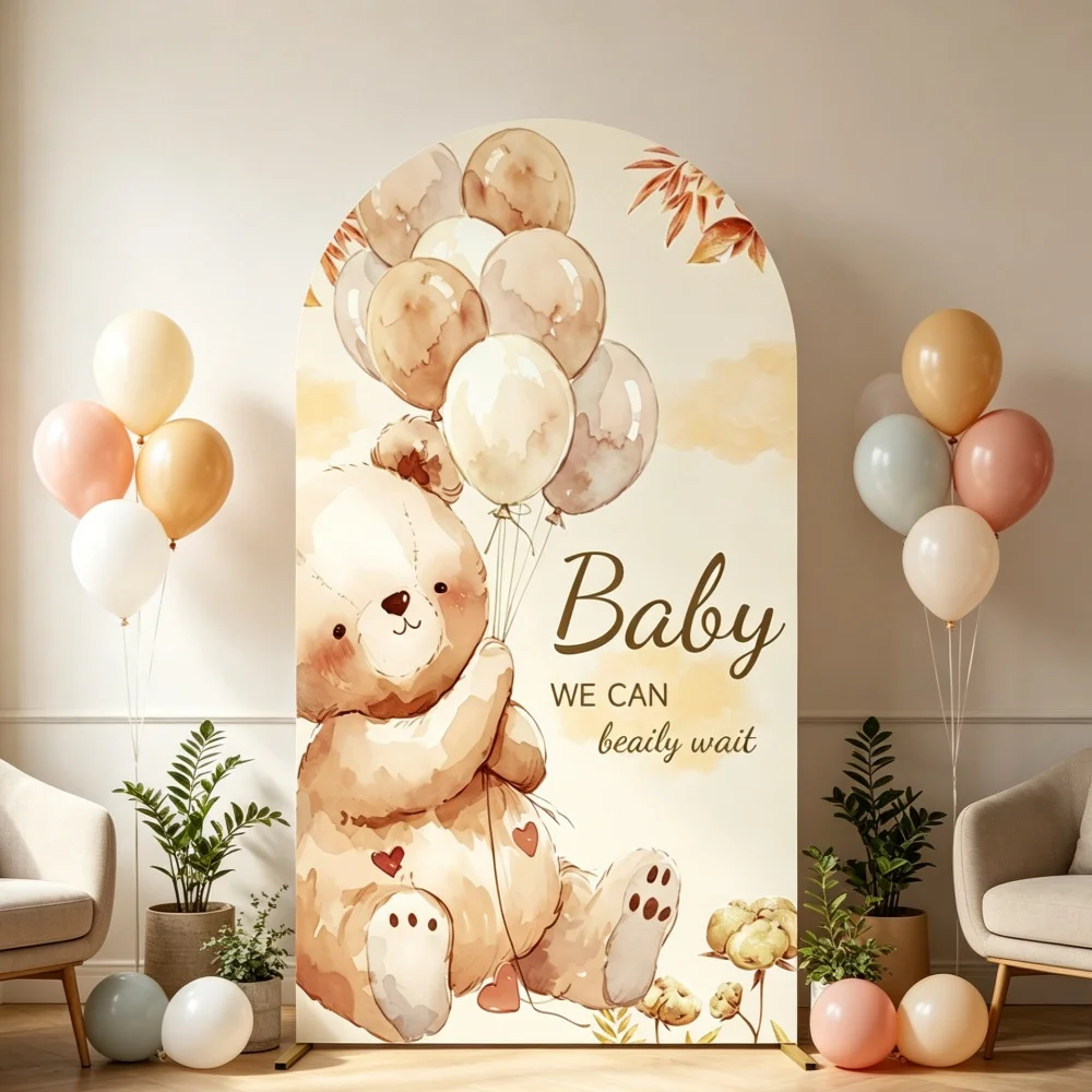 Bear Balloon Baby Shower Birthday Arch Backdrop Cover Newborn Baby 1st Birthday Party Decorations Elastic Arched Background Prop