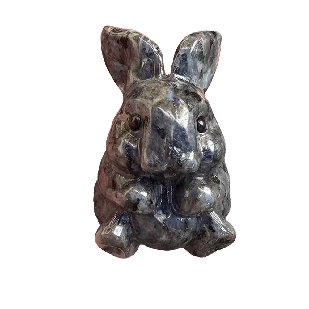 Custom Handcrafted Natural Black Shimmer Stone Rabbit Figurine - 5.5cm Cute Gemstone Bunny Statue Collectible Home Decor