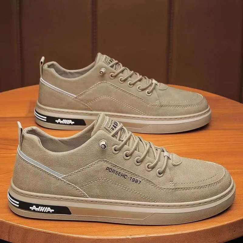 2025 New Mens Soft Leather White Sneakers Breathable Waterproof Casual Skate Shoes Chunky Sole Fashion Athletic Outdoor Footwear