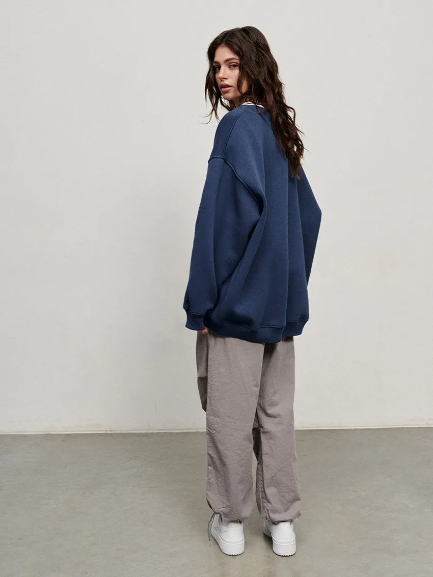 Round Neck Pullover Hoodie Mid Length Alternative Street with Loose Fit Single Regular Thickness Streetwear Women Sweatshirts