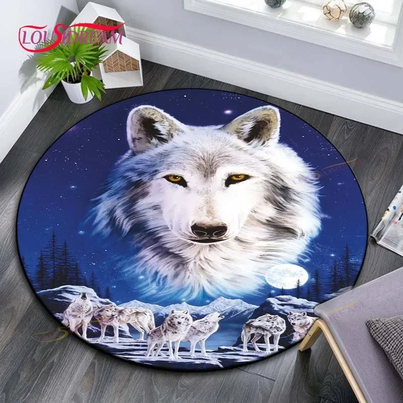 

Exquisite Wolf Rug Home Decorative Round Carpet Soft Fashion Area Rugs Bedroom Anti-slip Floor Mat Chair Mat Evil Carpet