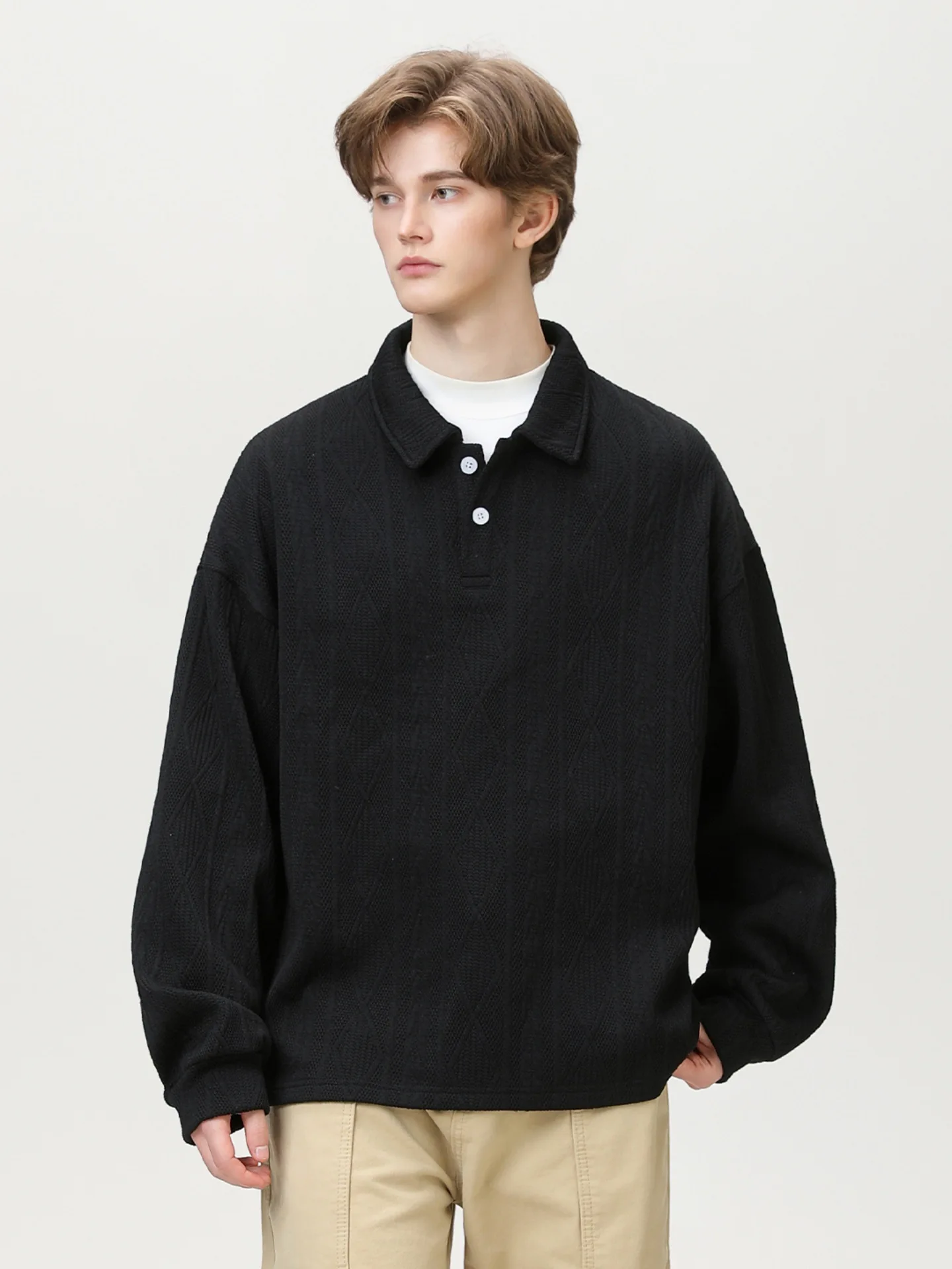 Muscle Feeling Retro Ancient Money Lapel Sweatshirt Men's Fall Models Collar Button Polo Pullover Loose Top