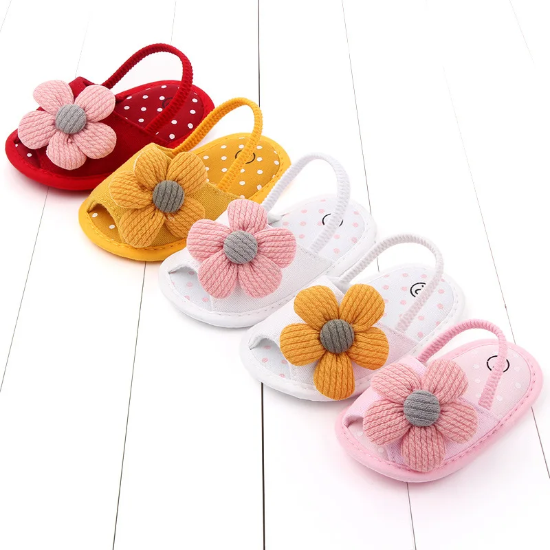 Baby Sandals Sunflower with Hair Strap Baby Princess Sandals Women's Soft Sole Summer New Product 0-12 Month Walking Shoes