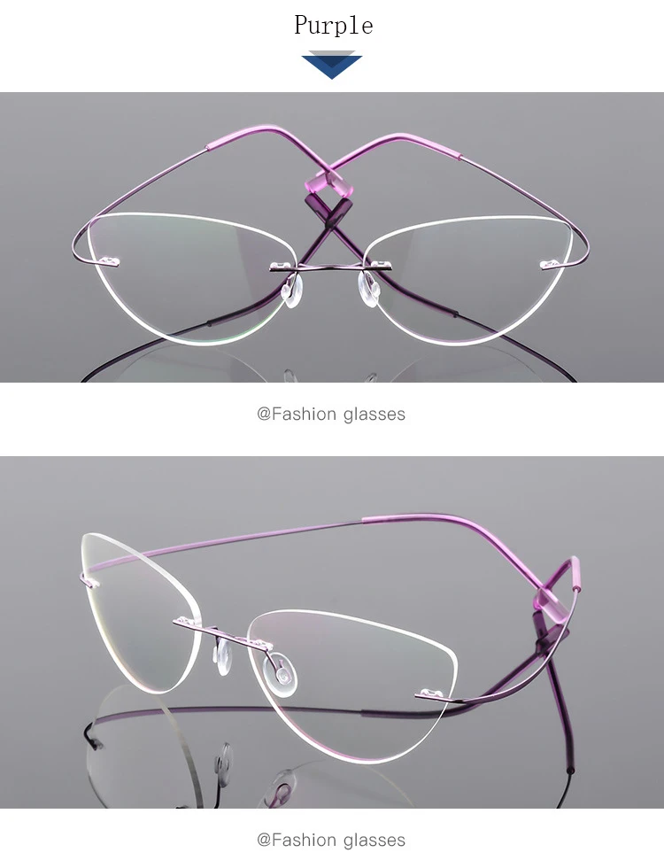 Grenzenlose Titan Legierung Cat Eye Lesebrille Frauen Anti Blau Licht Rezept Presbyopie Brille Weibliche Klassische Leser – Detail 12