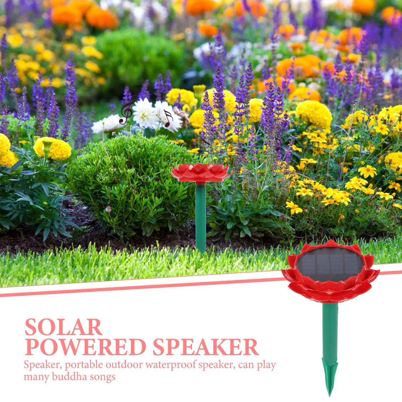

Lotus Shaped Speaker Solar Powered Speaker Red Portable Outdoor Waterproof Music Player Buddha Songs Sound System