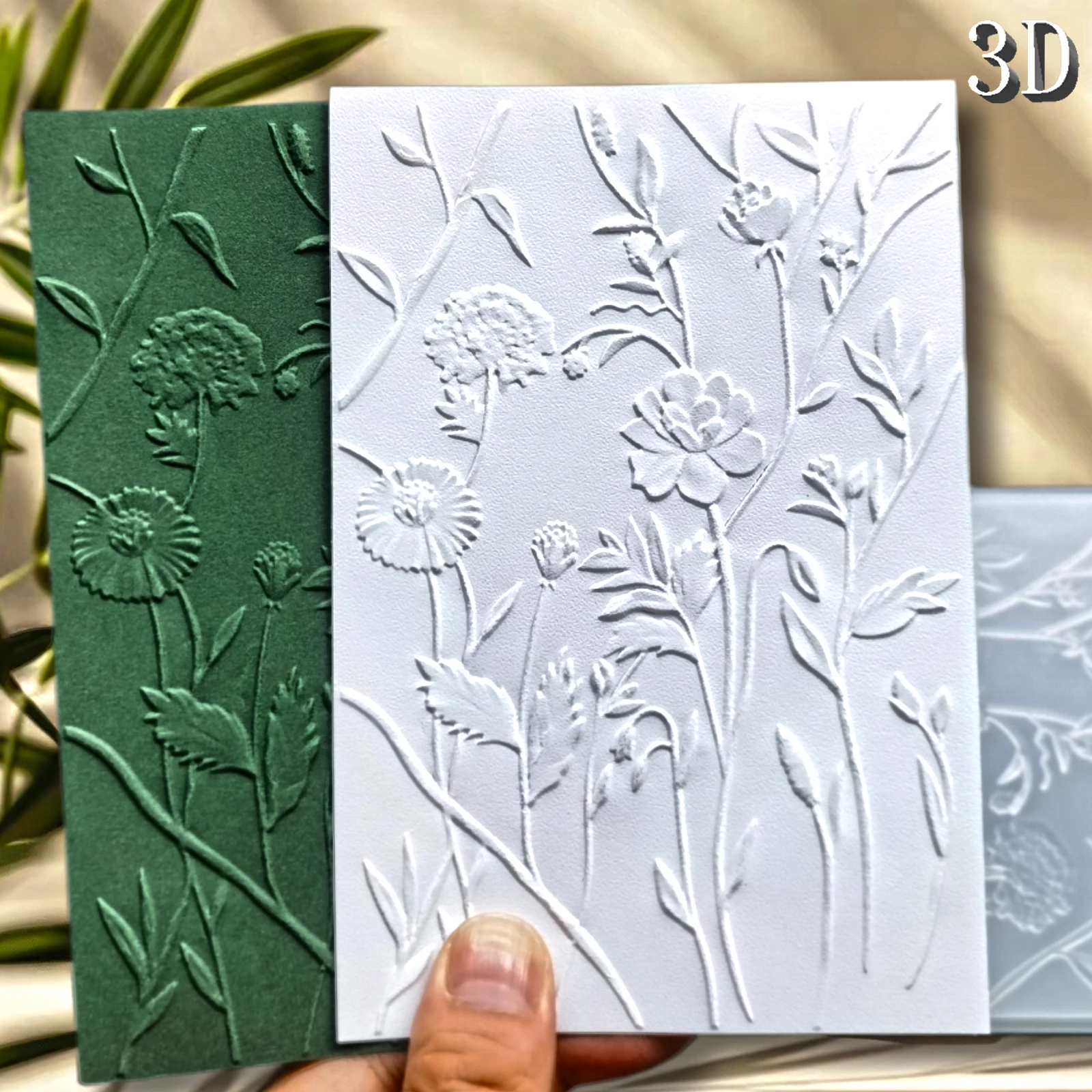 

Набор папок с тиснением дикой травы, диких цветов и цветов, фон с 3D текстурным рисунком, пластиковый ручной шаблон, используемый для