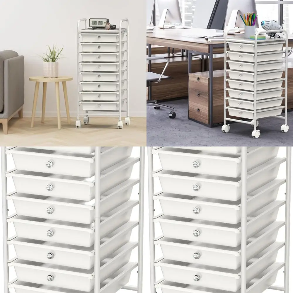 8-Drawer Mobile Storage Cart for Arts & Crafts, White