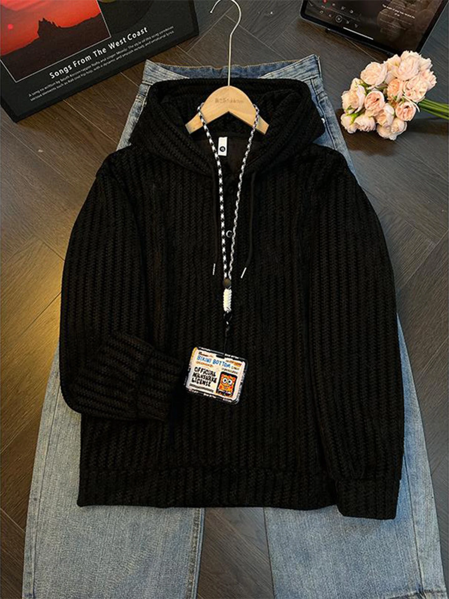 

Bla Fibone Pattern Hoodie Men's Spring Thiened Fce Casual Inner Wear Couple's Sweatirt High-End Feeling Outerwear