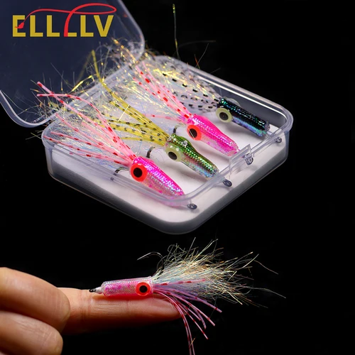 Imagen 1 del producto Ellllv 4 unids/caja # 4 Mini moscas de calamar, señuelo Artificial para mosca de agua salada, cebo para lubina, guisante, trucha marina, pesca de lona, oliva, rosa negra