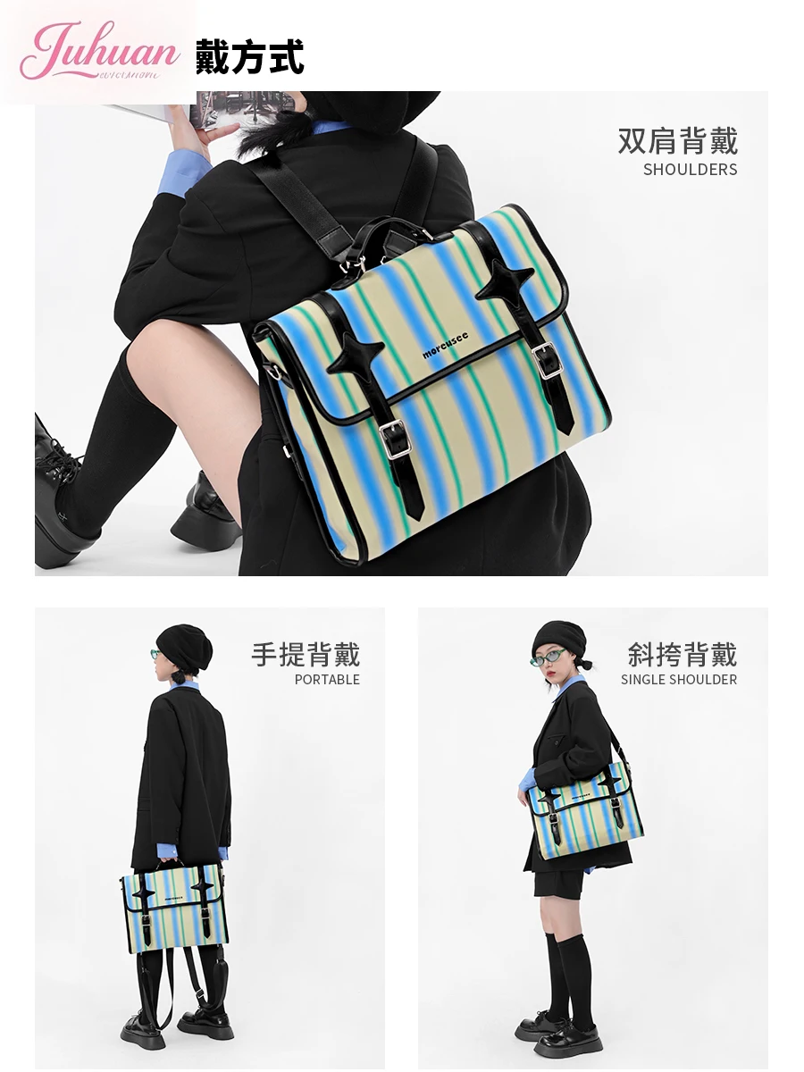 حقيبة كامبريدج عصرية ذات طراز محايد للنساء ذات سعة كبيرة حقيبة بريد على طراز الكلية البريطانية حقيبة ظهر أصلية عبر الجسم #3