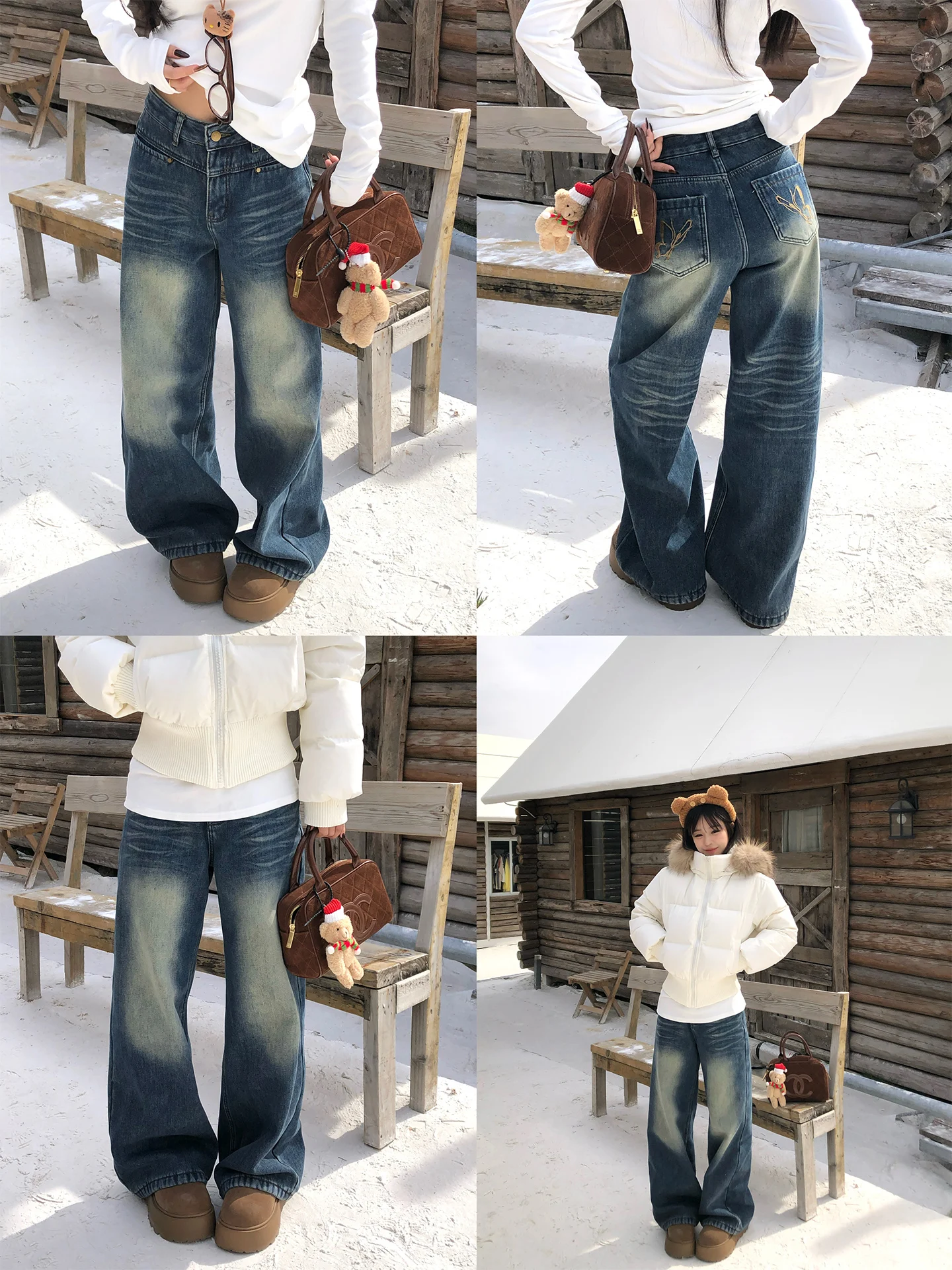 

Женские джинсы Adan Fce с вышивкой, широкие, с высокой талией, из хлопка, повседневные, прямого кроя, зимние, в корейском стиле