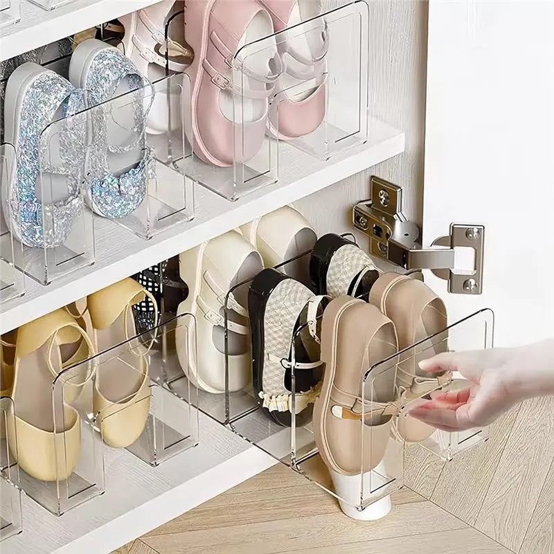 SHGO-2Pcs Clear Acrylic Kids Shoe Rack For Closet Organizers Storage Tackable Shoe Shelf,Desk File Sorter Book Small Shoe Rack
