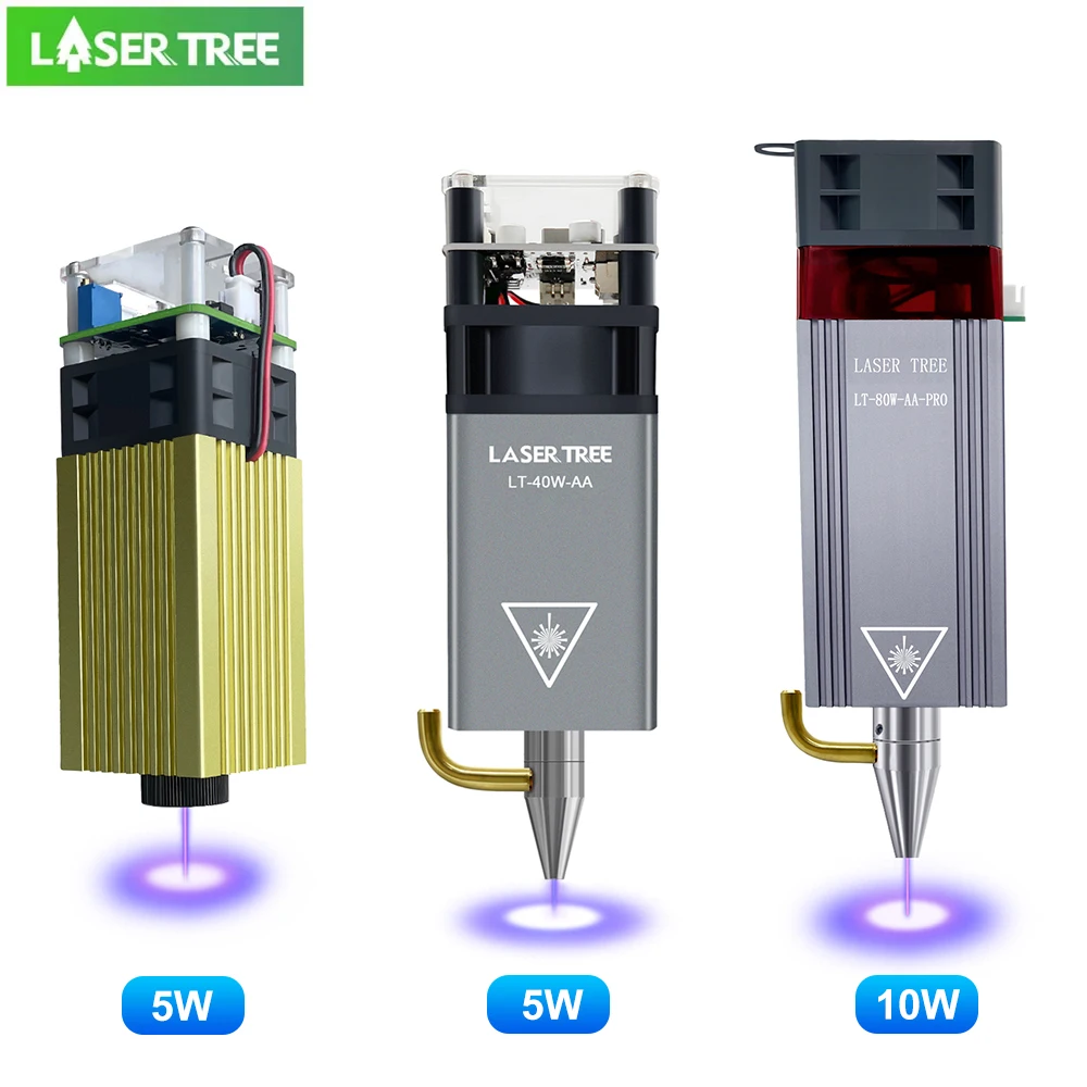 Módulo láser de árbol láser, potencia óptica de 5W y 10W con cabezal láser de asistencia de aire, luz azul TTL de 450nm para grabador, herramientas de corte de madera DIY