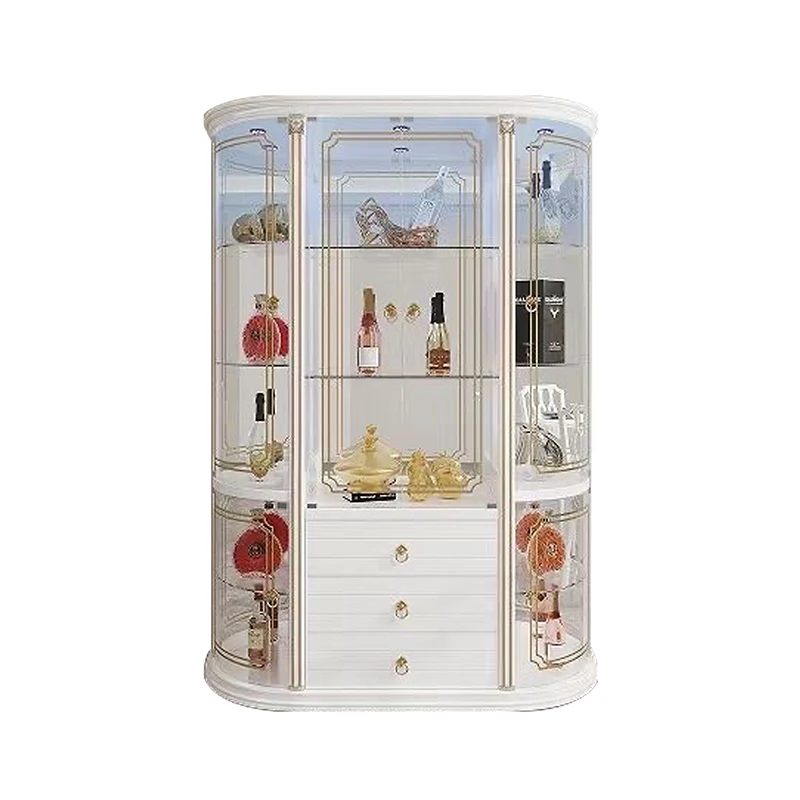 

White Modern Design Living Room Glass Display Cabinet Furniture Luxury Home Corner Wooden Wine Rack Sideboard Cabinet