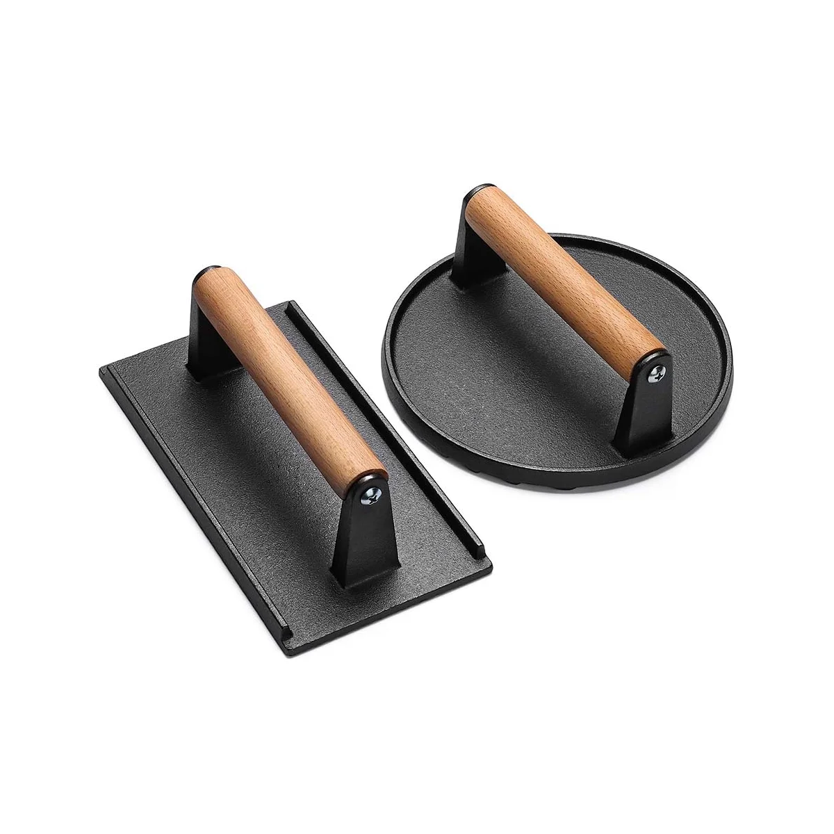 

2PCS Burgers Press Rectangle Heavy-Duty Cast Iron Smash Bacon Press Meat Steak with Wood Handle for Griddle, Sandwich