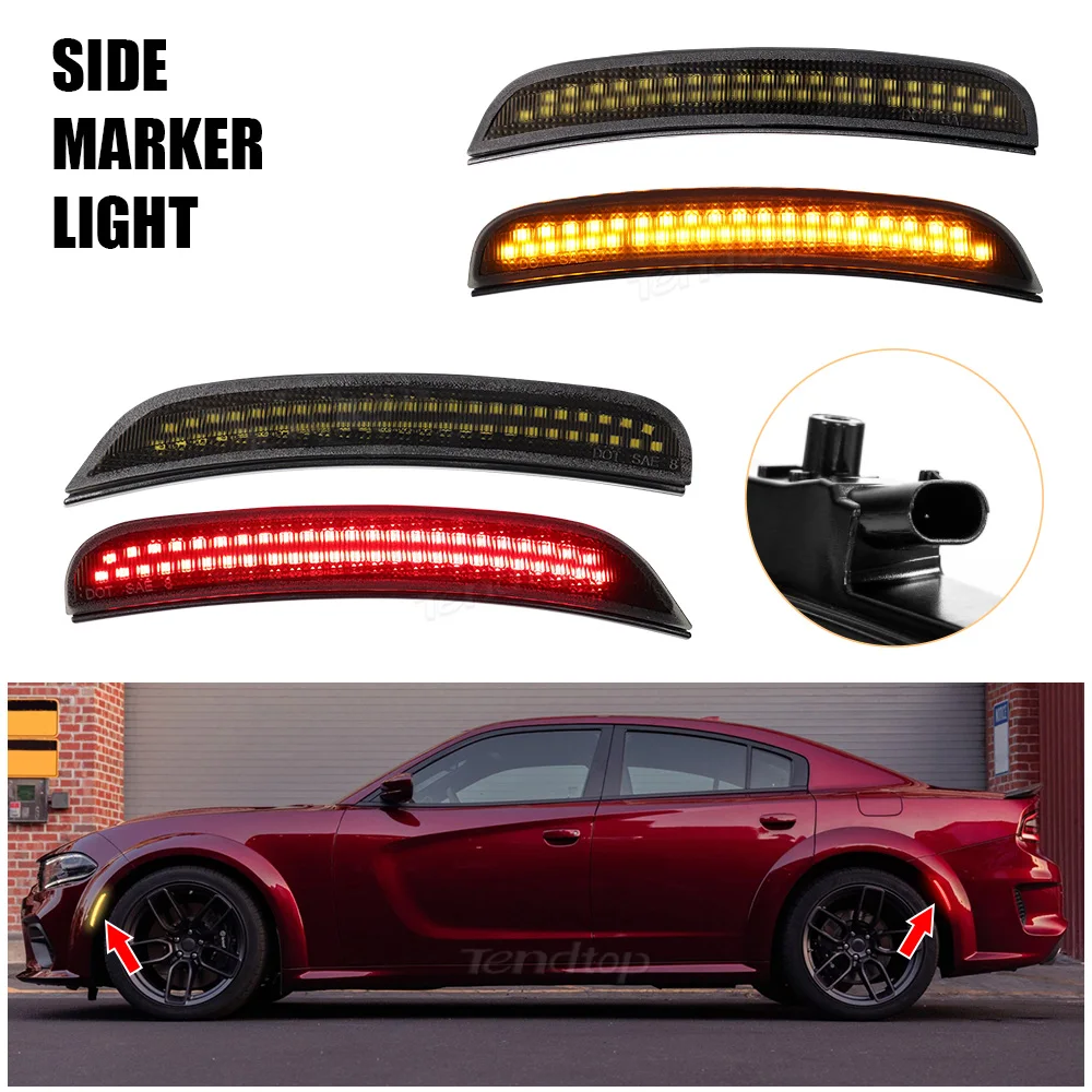 4x LED Side Marker Lamp Front Rear Lights Front Rear Fender Bumper Lights For Dodge Charger 2015-2023