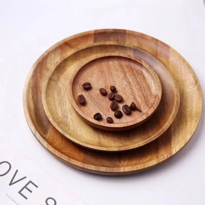 15/20/25cm Wooden Round Serving Platter Tray Retro Pizza Salad Plate Fruit Dessert Tray Bread Container Snacks Dish