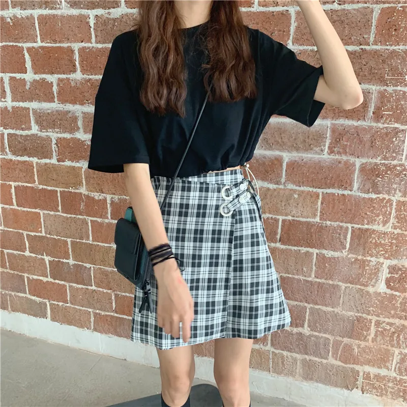 

2023 New One-piece Plaid Wrap Skirt Women Summer Korean Female High Waist Mini Skirt Preppy Style Y2k Indie A-line Short Skirts