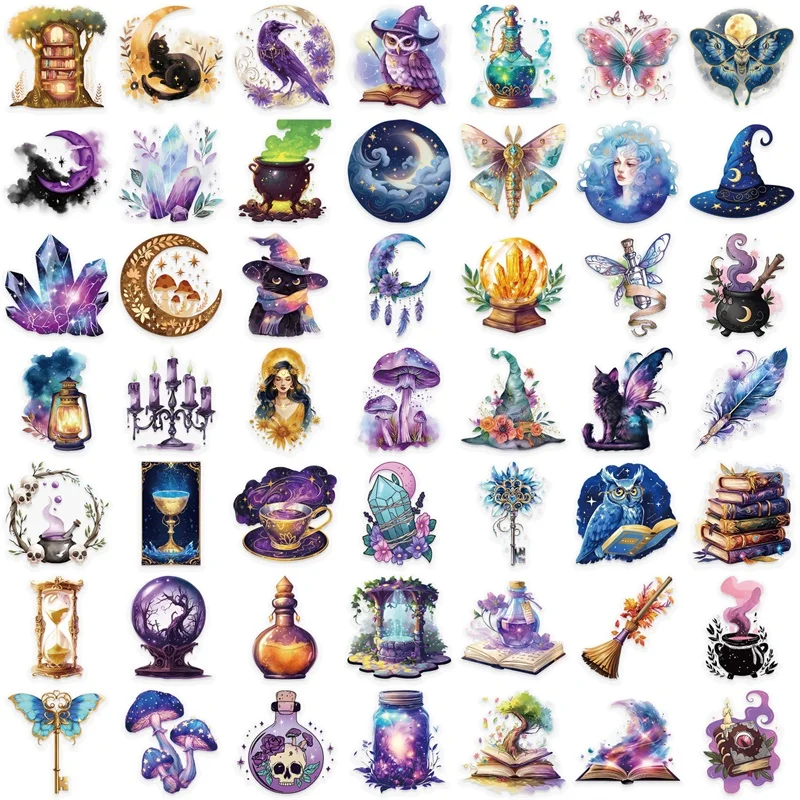 50PCS Cartoon Magic World PET Sticker Aesthetic Transparent Decoration Scrapbooking DIY Hand Accounting Supplies for Kids